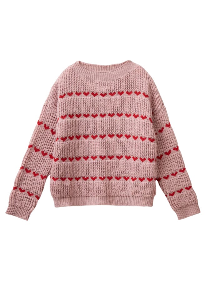 بينيتون سويتر للبنات بشكل قلب مطرز - Image 1