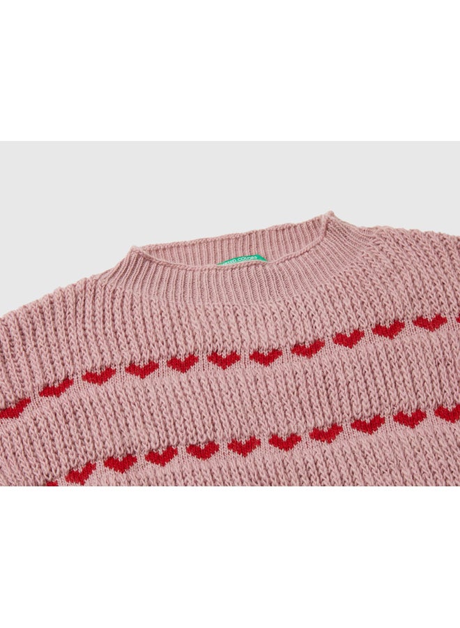 بينيتون سويتر للبنات بشكل قلب مطرز - Image 3