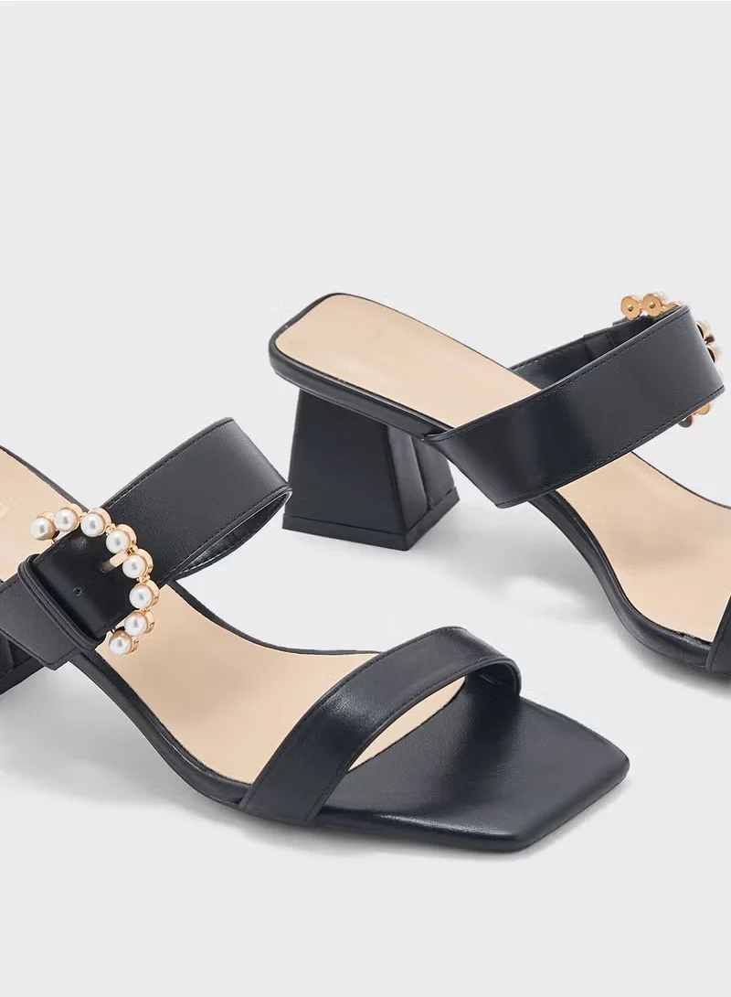 ELLA Pearl Buckle Heel Sandal