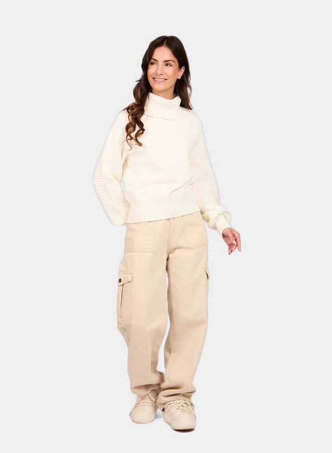 Premoda Women Pullover High Neck Sleeve  Off White