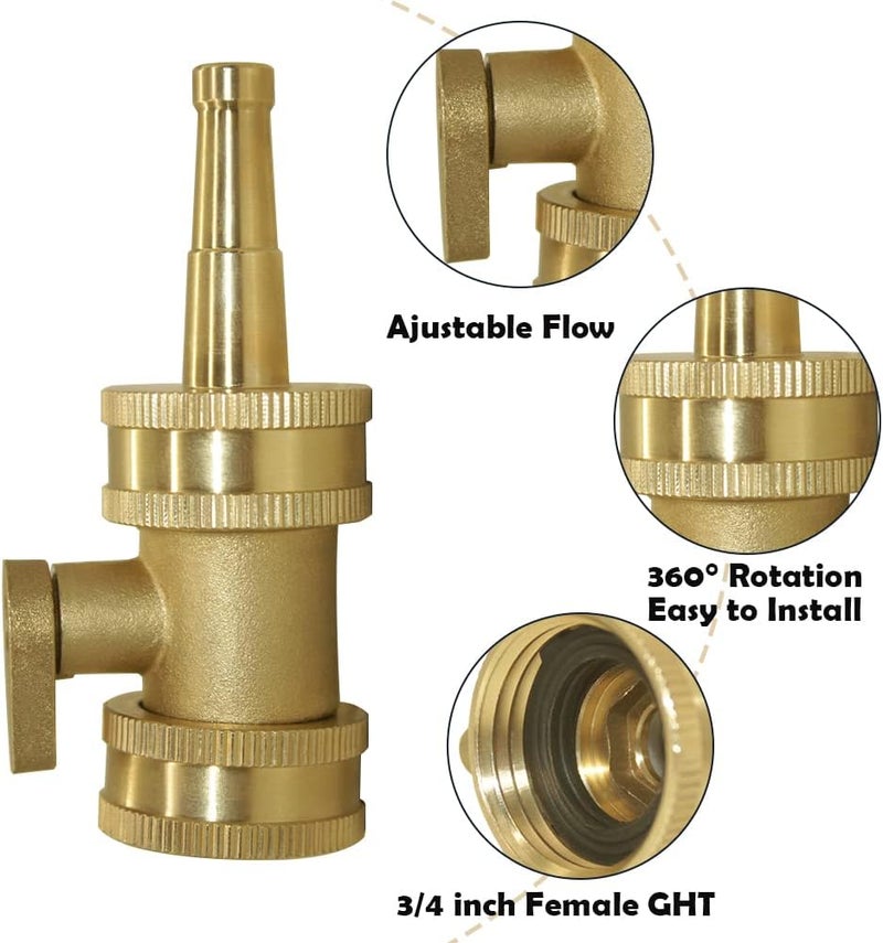 Hooshing Heavy Duty Brass Jet Nozzle High Pressure Jet Sweeper Sprayer Nozzle with Garden Hose Shut Off Valve 3/4" GHT Connector - Image 3