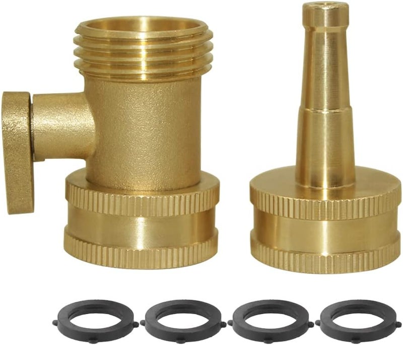 Hooshing Heavy Duty Brass Jet Nozzle High Pressure Jet Sweeper Sprayer Nozzle with Garden Hose Shut Off Valve 3/4" GHT Connector - Image 1