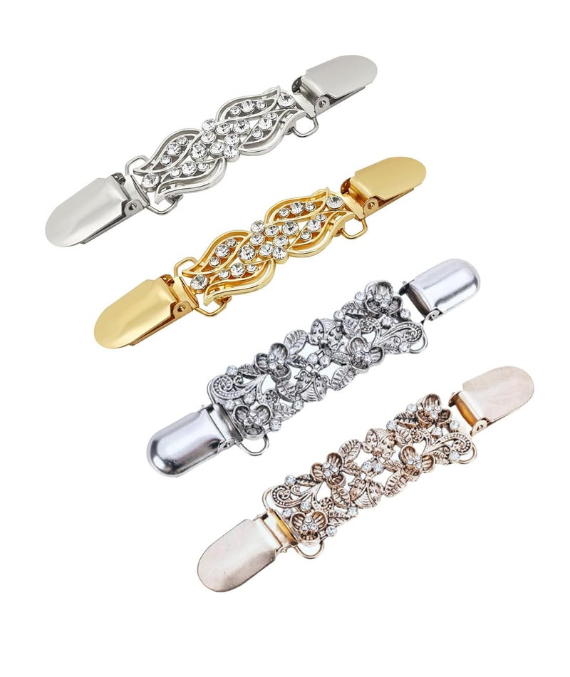 SQUISHCO 4Pcs Cinch Clip for Shirt, Shirt Tightening Clips for Women, Elegant Flower and Butterfly Design with Rhinestones, Perfect for Sweaters Dresses and Scarves - Image 1