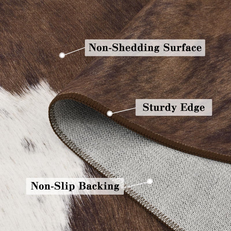 DweIke Washable Area Rugs for Living Room, 8x10 Large Soft Bedroom Rugs, Cowhide Print Non-Slip Animal Rug, Stain Resistant Throw Carpet for Office Nursery Dining Room Western Home Decor, Brown - Image 3