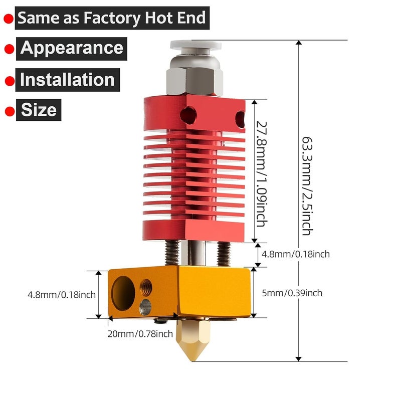 SAPLUSREPRAP 5Aplusreprap Ender 3 Hotend Upgrade: M3 Stud Thermistor,Fast Replaced, Compatible for Creality Ender 3 V2/Pro,CR-10 J-Head Hotend Replacement, Assembled Extruder 3D Printer Hot end Kit 24V 40W - Image 3