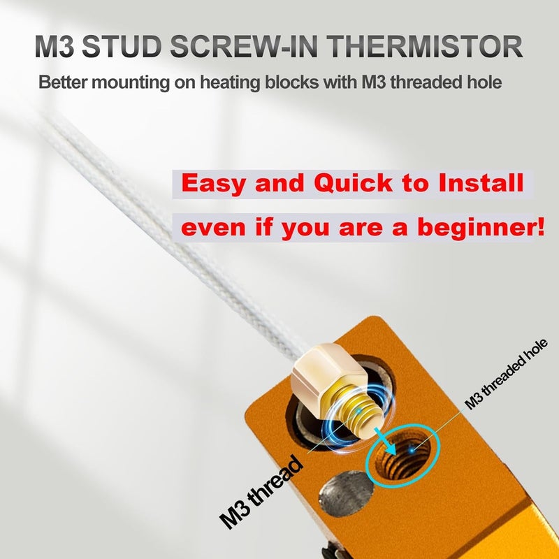 SAPLUSREPRAP 5Aplusreprap Ender 3 Hotend Upgrade: M3 Stud Thermistor,Fast Replaced, Compatible for Creality Ender 3 V2/Pro,CR-10 J-Head Hotend Replacement, Assembled Extruder 3D Printer Hot end Kit 24V 40W - Image 5