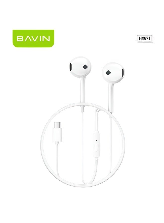 Bavin HX871 Wired Earphone Type-C In-Ear Headphone Headset With Microphone Stereo Audio Sounds Hi-Fi Bass - Image 1
