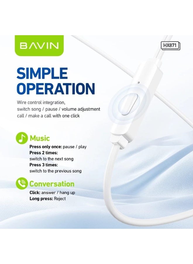 Bavin HX871 Wired Earphone Type-C In-Ear Headphone Headset With Microphone Stereo Audio Sounds Hi-Fi Bass - Image 4