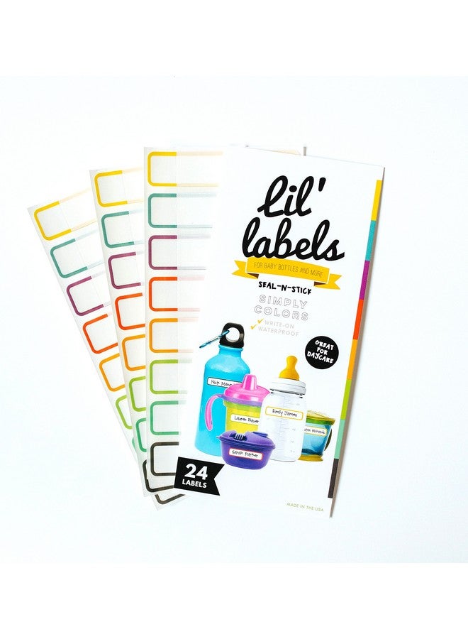 Lil' Labels Removeable, Write-On Food Bottle Labels, Write-On, Self-Laminating, Freezer Safe Waterproof Kids Name Labels for Baby Bottles, Sippy Cup for Daycare School, Dishwasher Safe (Simply Colors, Set of 2) - Image 1