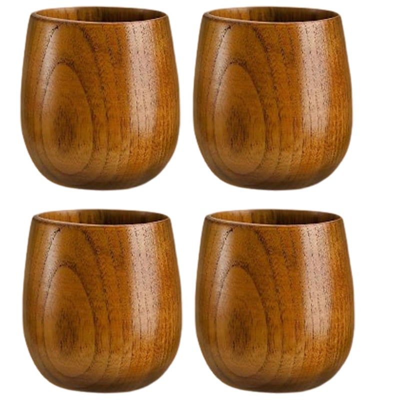 ShreejiIH Wooden Tea Cups, 5 Oz Japanese Style Cups Handmade Natural Wood Water Cup for Drinking, Wine, Milk, Coffee (4) - Image 1