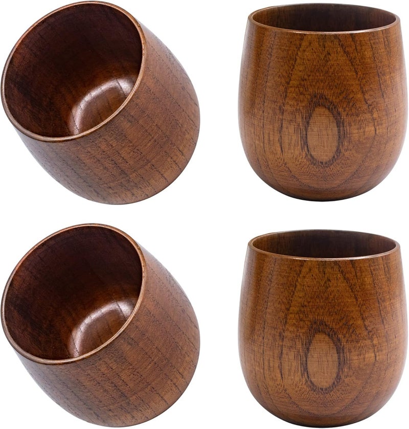 ShreejiIH Wooden Tea Cups, 5 Oz Japanese Style Cups Handmade Natural Wood Water Cup for Drinking, Wine, Milk, Coffee (4) - Image 2