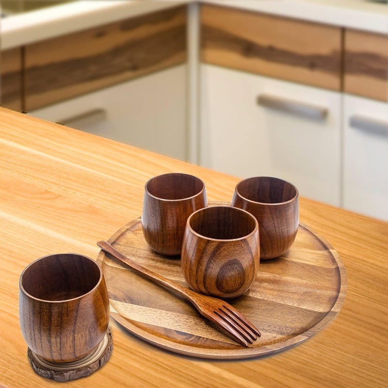 ShreejiIH Wooden Tea Cups, 5 Oz Japanese Style Cups Handmade Natural Wood Water Cup for Drinking, Wine, Milk, Coffee (4) - Image 3