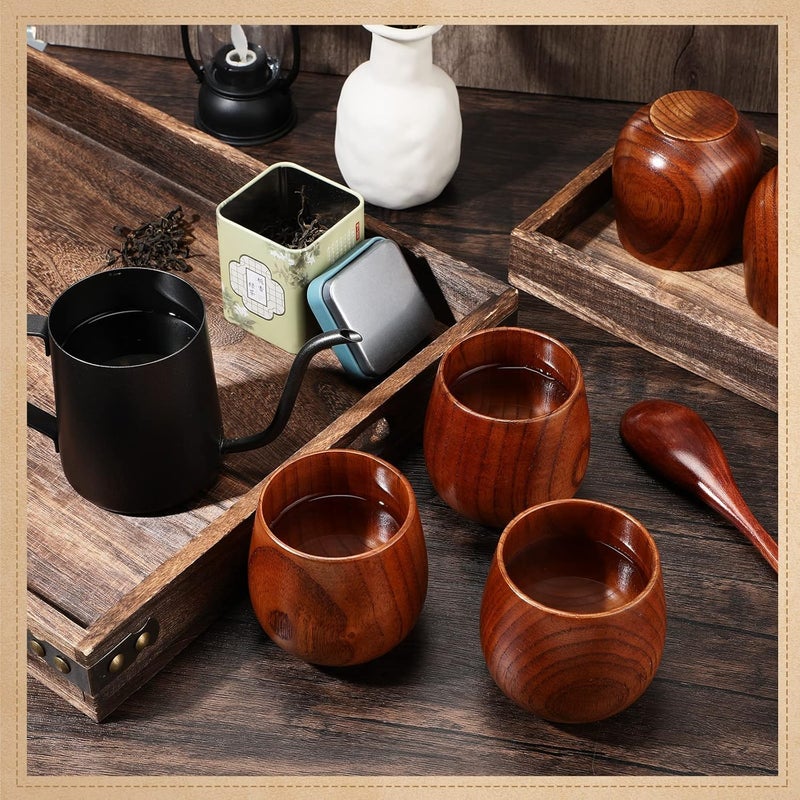 ShreejiIH Wooden Tea Cups, 5 Oz Japanese Style Cups Handmade Natural Wood Water Cup for Drinking, Wine, Milk, Coffee (4) - Image 4