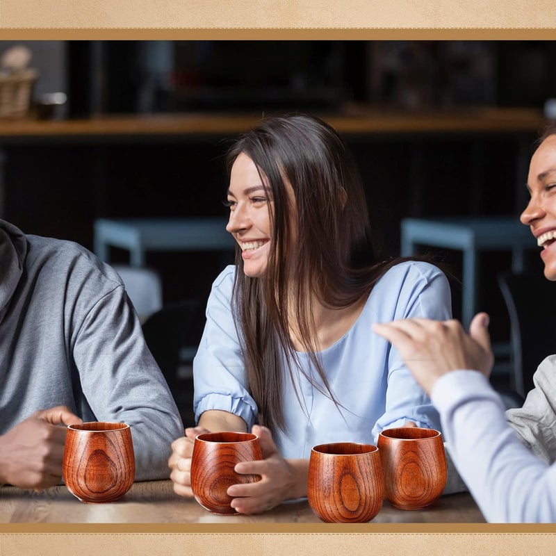 ShreejiIH Wooden Tea Cups, 5 Oz Japanese Style Cups Handmade Natural Wood Water Cup for Drinking, Wine, Milk, Coffee (4) - Image 5