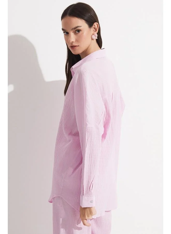 JUNE June Women Exclusive Boyfriend/Wide Fit Cotton Woven Shirt Lilac