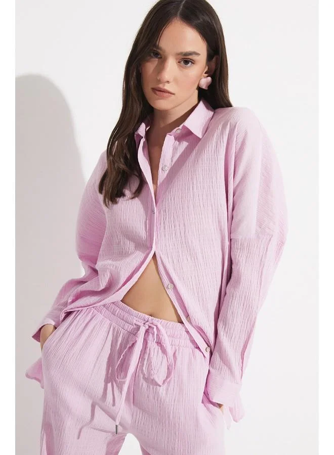JUNE June Women Exclusive Boyfriend/Wide Fit Cotton Woven Shirt Lilac