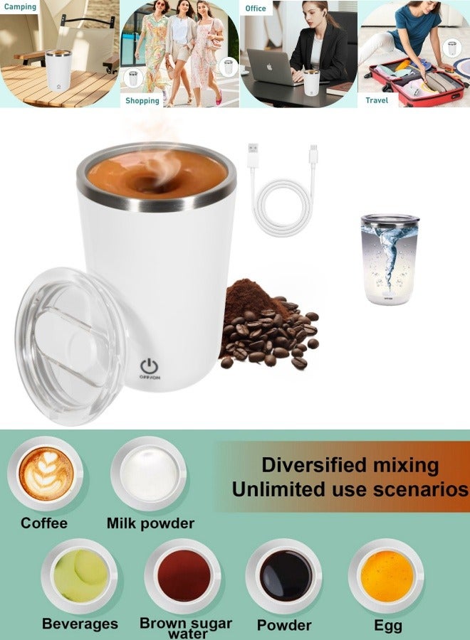 BESTPEAK Self-stirring mug, rechargeable chocolate milk stirrer, magnetic electric stainless steel stirrer, 350ml, with leak-proof lid, travel coffee thermos, suitable for mornings, travel, home, and office use. Comes with a travel bag - white. - Image 1