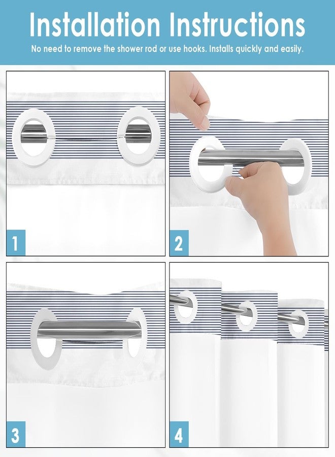 Nesphy No Hook Navy Blue Shower Curtain with Snap in Fabric Liner Set, Boho Striped Modern Double Layers Waterproof Fabric with See Through Top Window Open Grommet Bath Curtain 71x74 Inch - Image 5