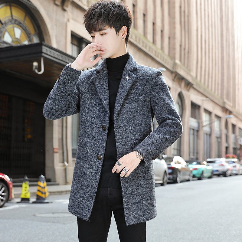 2023 Men'S Solid Color Fashion Casual Coat Woolen Coat Korean Slim Fit Woolen Coat Men'S Coat - Image 4