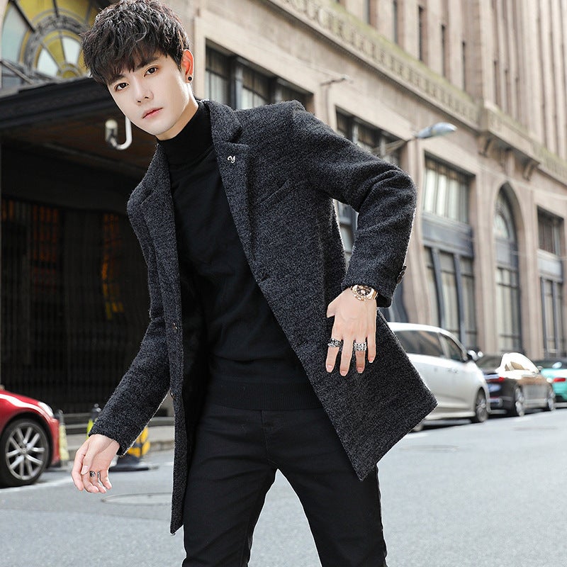2023 Men'S Solid Color Fashion Casual Coat Woolen Coat Korean Slim Fit Woolen Coat Men'S Coat - Image 5