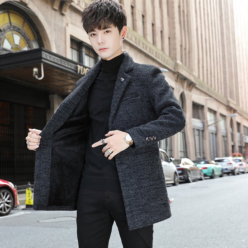2023 Men'S Solid Color Fashion Casual Coat Woolen Coat Korean Slim Fit Woolen Coat Men'S Coat - Image 3