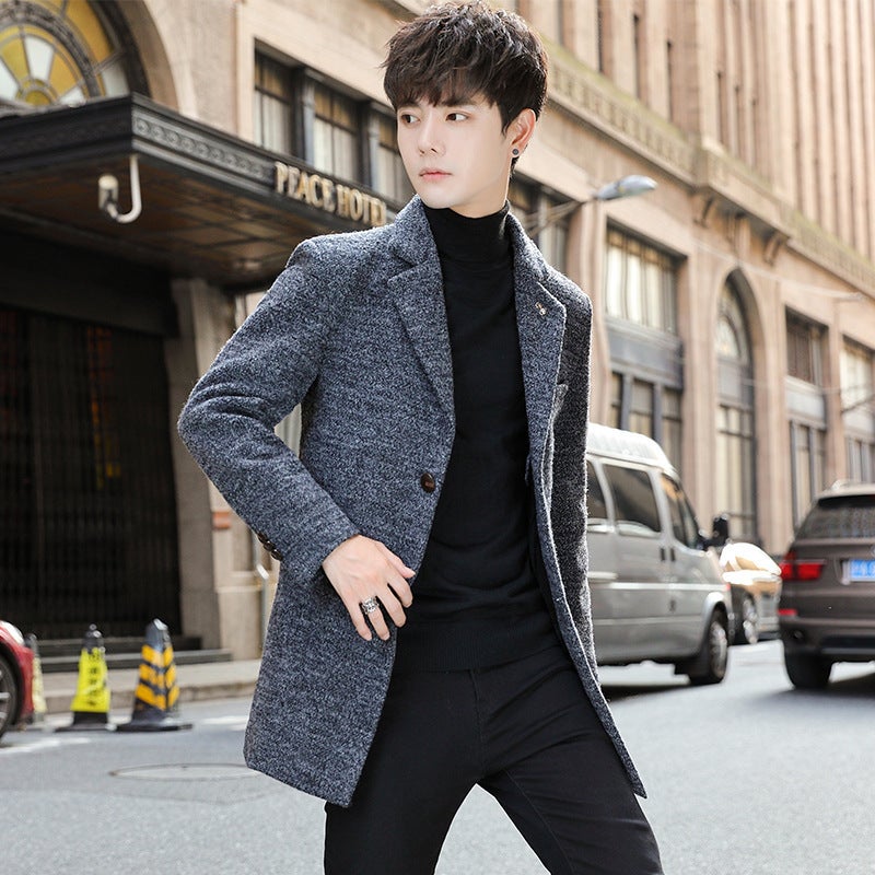 2023 Men'S Solid Color Fashion Casual Coat Woolen Coat Korean Slim Fit Woolen Coat Men'S Coat - Image 2