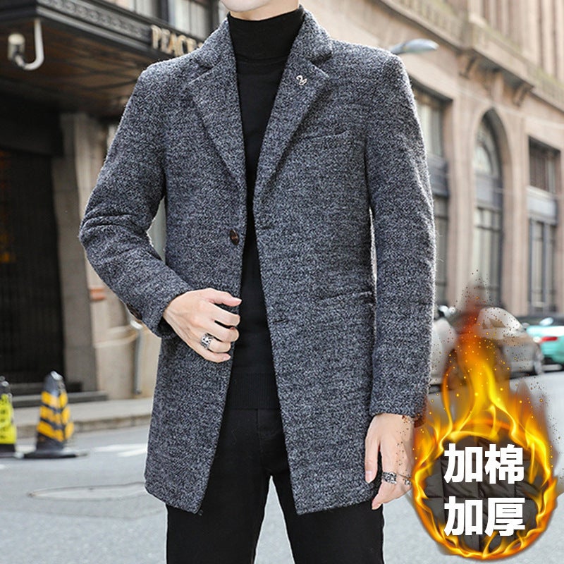 2023 Men'S Solid Color Fashion Casual Coat Woolen Coat Korean Slim Fit Woolen Coat Men'S Coat - Image 1