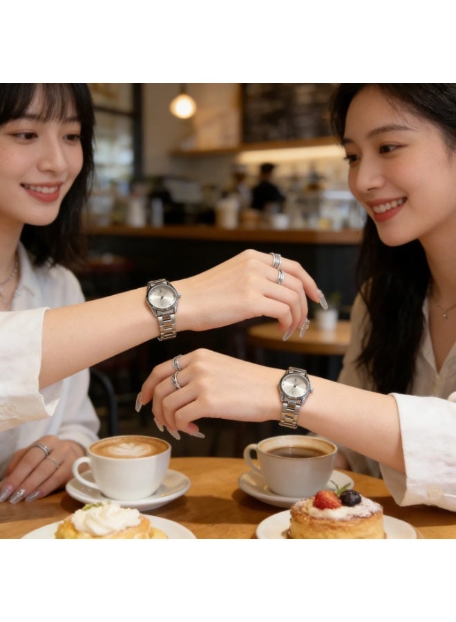 ABIU Elegant Women's Watch - Sleek Stainless Steel Bracelet with Minimalist White Dial (Stylish Daily Wristwatch for Ladies) - Image 2