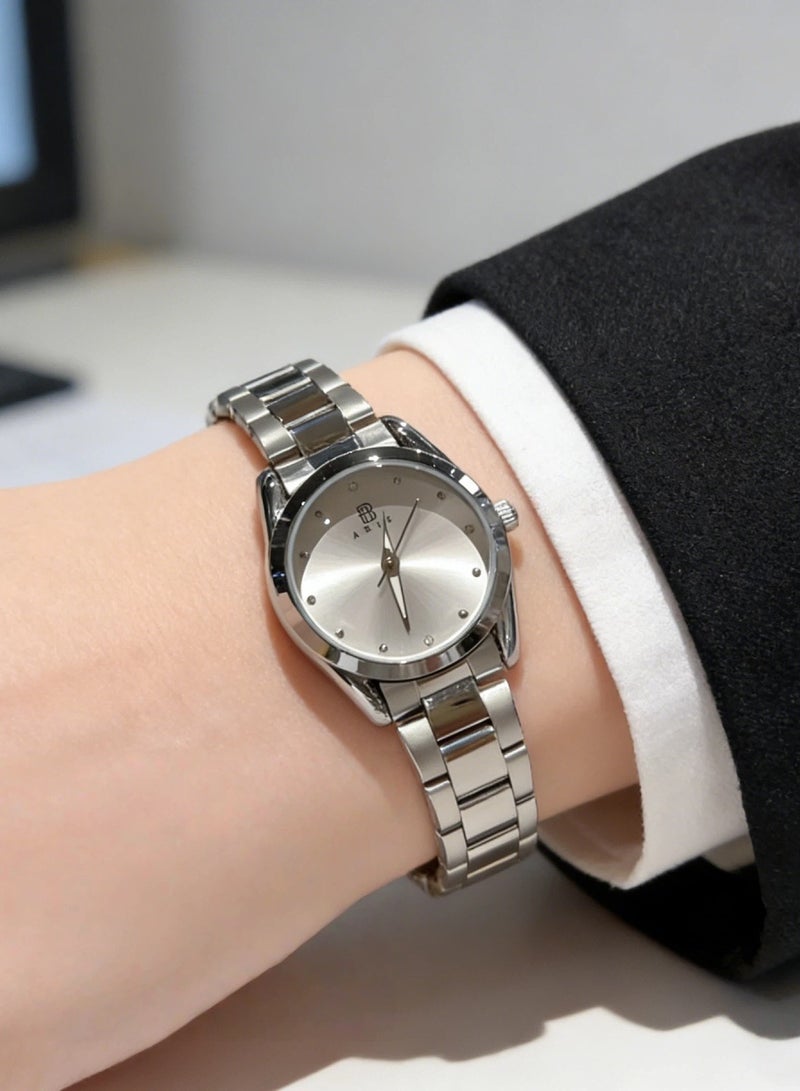 ABIU Elegant Women's Watch - Sleek Stainless Steel Bracelet with Minimalist White Dial (Stylish Daily Wristwatch for Ladies) - Image 4