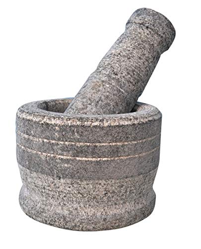 EZAHK EZAHK Mortar and Pestle Set for Spices Okhli Masher Khalbatta Kharal Mixer Natural Traditional Grinder and Musal Well Design for Kitchen Home Herb 55 in Pack of 2  - Image 1