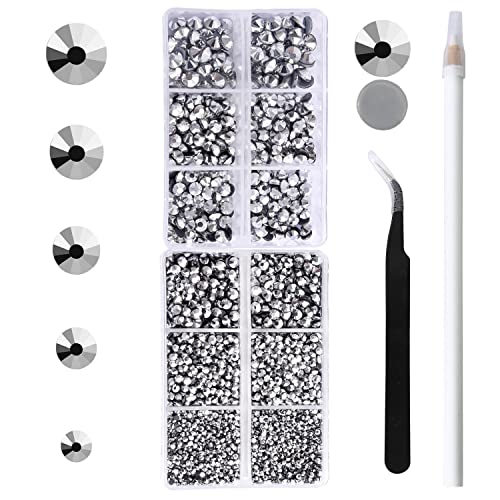 MEIBITE 6796PCS Sliver Hotfix Rhinestones Crystal Stones Glass for Fabric Clothes Shirts Sparkly Flat Back Round with Tweezers and Picking Pen SS6SS30 Set