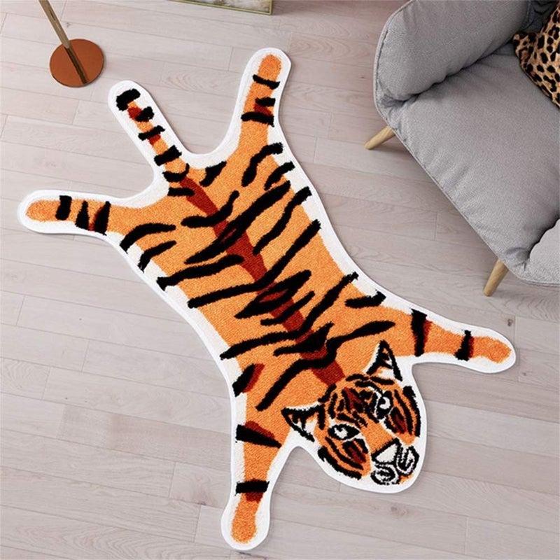 Tiger Print Rug Animal Printed Small Area Rugs Faux Cowhide Skin Leather Nonslip Personalized Bath Carpet Cartoon Rug Bedroom Office Living Room Floor Mat 26x18Ft322inx214in