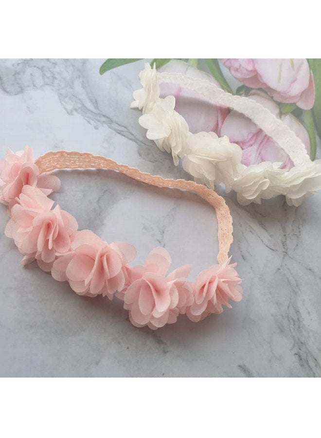 جيلوكيبو عصابة رأس من الدانتيل المطاطي للأطفال الصغار، عصابة رأس من الدانتيل المطاطي الذهبي على شكل زهرة الأميرة للأطفال الرضع والفتيات الصغيرات (عبوة من قطعتين، أبيض وردي) - Image 1