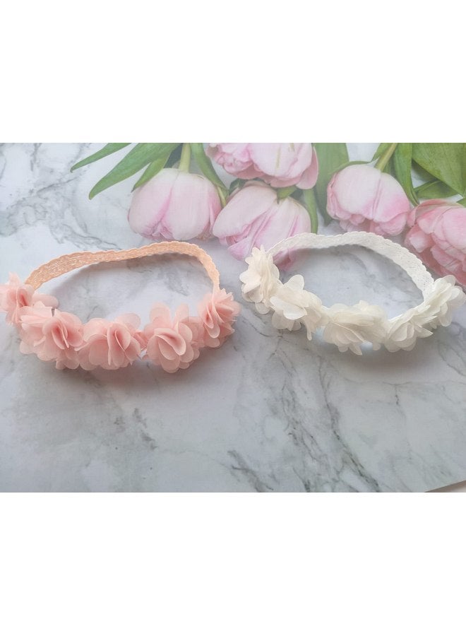 جيلوكيبو عصابة رأس من الدانتيل المطاطي للأطفال الصغار، عصابة رأس من الدانتيل المطاطي الذهبي على شكل زهرة الأميرة للأطفال الرضع والفتيات الصغيرات (عبوة من قطعتين، أبيض وردي) - Image 5