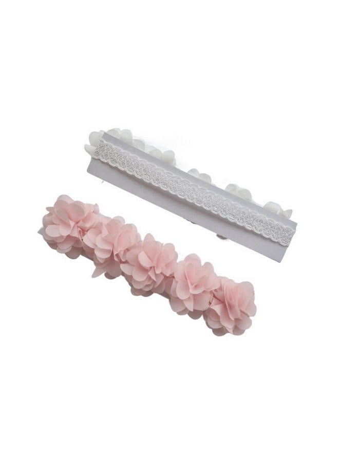 جيلوكيبو عصابة رأس من الدانتيل المطاطي للأطفال الصغار، عصابة رأس من الدانتيل المطاطي الذهبي على شكل زهرة الأميرة للأطفال الرضع والفتيات الصغيرات (عبوة من قطعتين، أبيض وردي) - Image 2