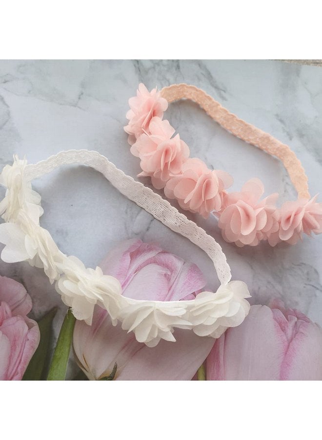 جيلوكيبو عصابة رأس من الدانتيل المطاطي للأطفال الصغار، عصابة رأس من الدانتيل المطاطي الذهبي على شكل زهرة الأميرة للأطفال الرضع والفتيات الصغيرات (عبوة من قطعتين، أبيض وردي) - Image 4