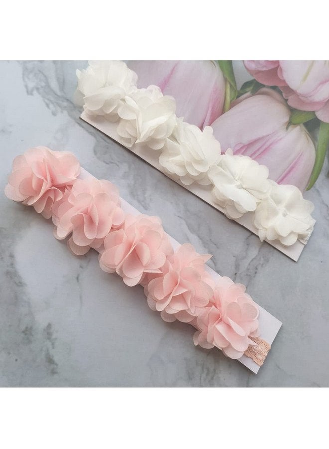 جيلوكيبو عصابة رأس من الدانتيل المطاطي للأطفال الصغار، عصابة رأس من الدانتيل المطاطي الذهبي على شكل زهرة الأميرة للأطفال الرضع والفتيات الصغيرات (عبوة من قطعتين، أبيض وردي) - Image 3