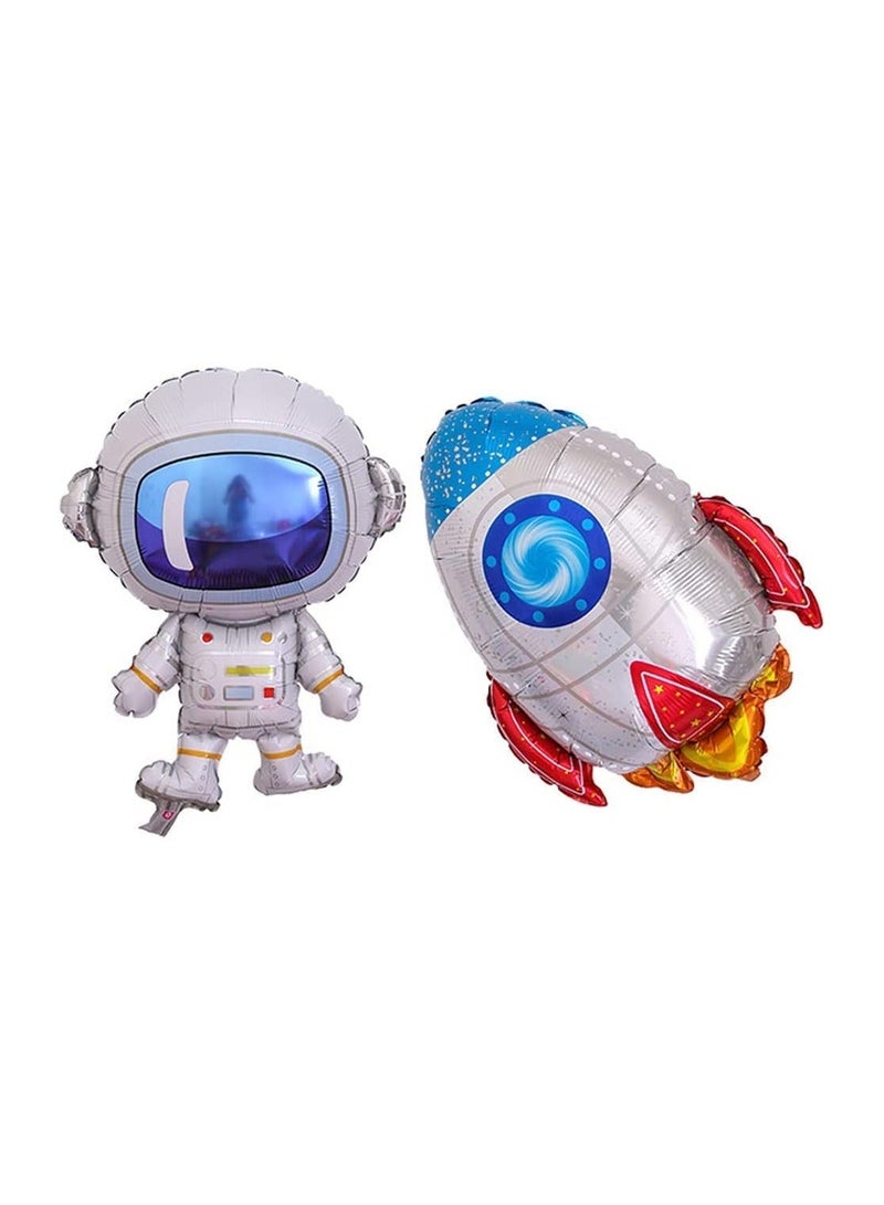 4Pcs C ute Large Size Outer Space Cartoon Balloons Astronaut Balloons Rocket Balloons for Planet Themed Party Supplies Shower Birthday Party - Image 1