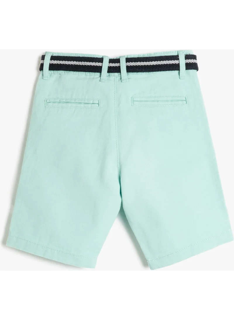 كوتون Basic Bermuda Shorts with Belt Detail and Pockets Cotton