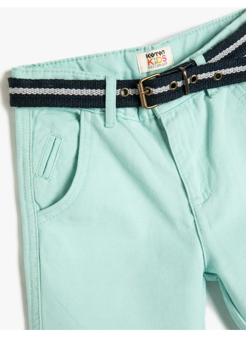 كوتون Basic Bermuda Shorts with Belt Detail and Pockets Cotton