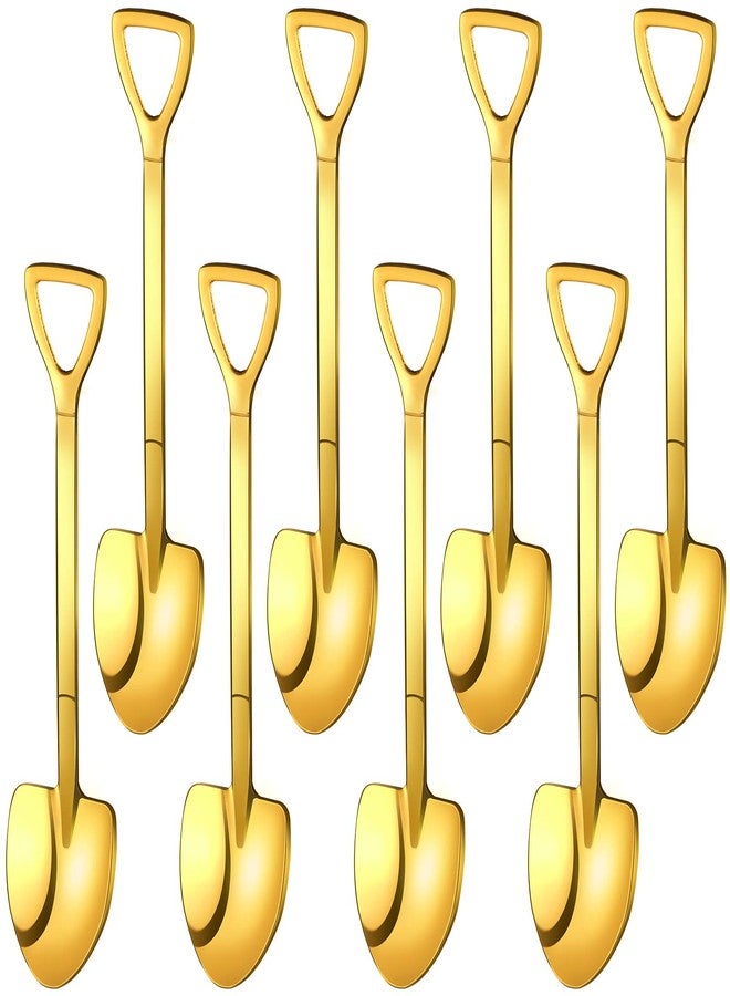 Patelai 8 Pieces Gold Shovel Shape Spoons Stainless Steel Shovel Shape Coffee Ice Cream Dessert Spoons for Home and Party - Image 1