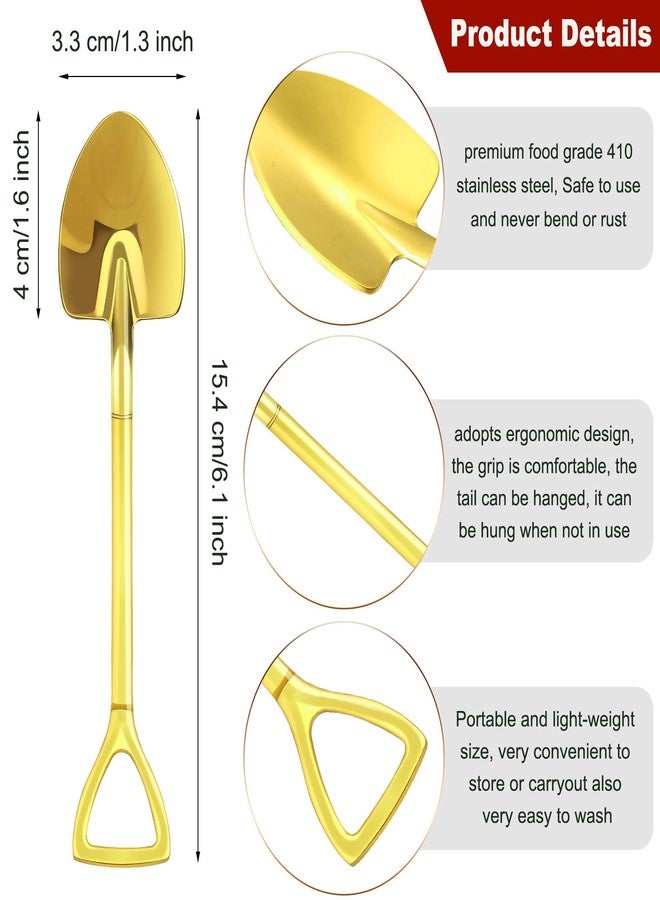 Patelai 8 Pieces Gold Shovel Shape Spoons Stainless Steel Shovel Shape Coffee Ice Cream Dessert Spoons for Home and Party - Image 2
