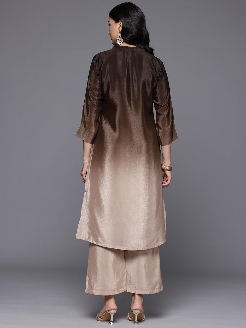 Varanga Women Embroidered Kurta Set with Tonal Bottom – Camel Brown, Sequins & Beads Embellished, Three-Quarter Sleeves, Stylish Ethnic Wear, Women Kurta Set, Kurti Set with Dupatta - Image 4