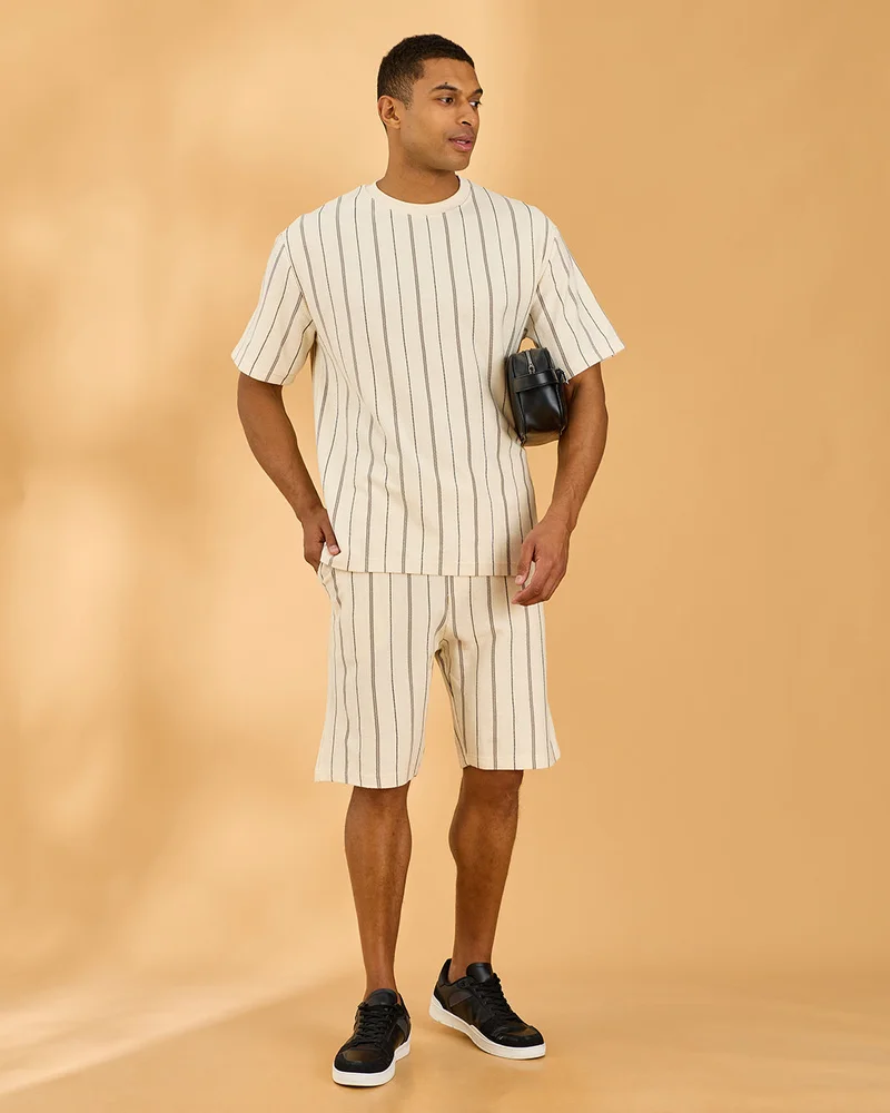 Redtag Men Ivory Jacquard Lounage T Shirt