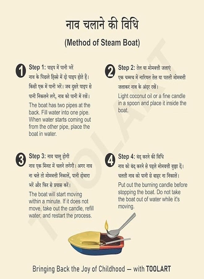 Toolart Classic Steam Powered Tin Metal Pop Pop Boat, Candle Powered Putt Putt Water Toy with Vintage Design, Multicolor (rg_steam_Boat_RD2S) - Image 4