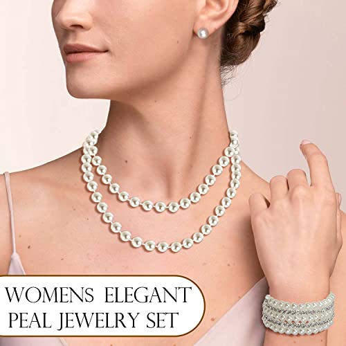 EIELO 16 Pcs Artificial Pearl Necklace Earrings Set for Women Simulated Pearl Bracelet Faux Pearl Necklace Dangle Earrings Jewelry Set - Image 5