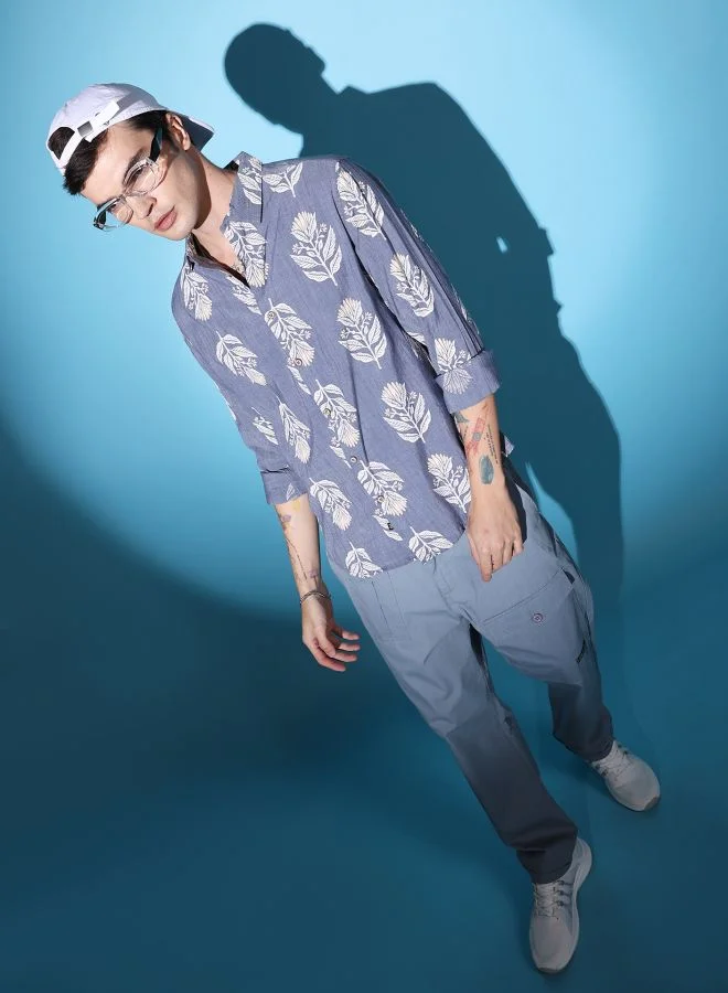 شركة المرآب الهندية Men Slim Fit Indie Printed Full Sleeves Cutaway Collar Casual Shirt