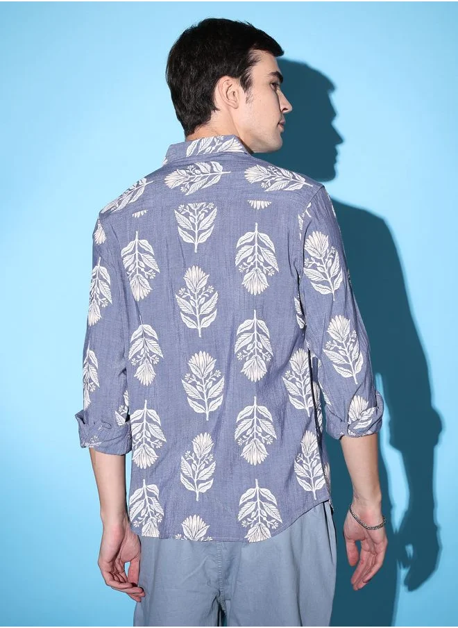 The Indian Garage Co Men Slim Fit Indie Printed Full Sleeves Cutaway Collar Casual Shirt
