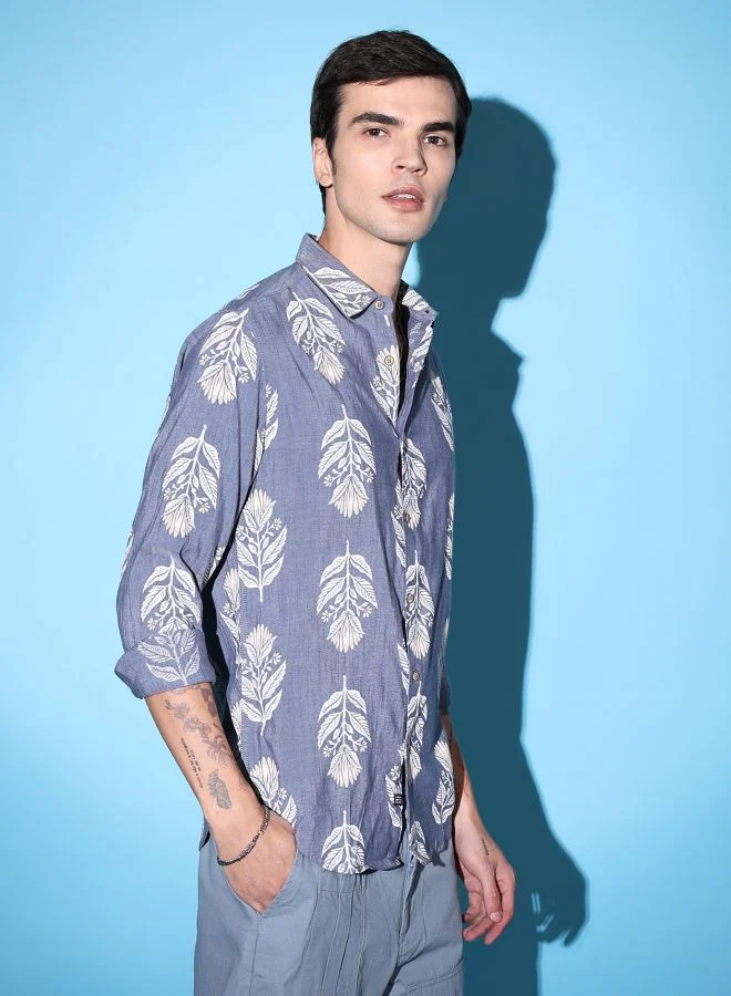 شركة المرآب الهندية Men Slim Fit Indie Printed Full Sleeves Cutaway Collar Casual Shirt