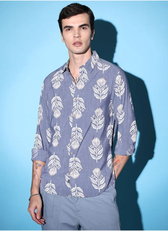 The Indian Garage Co Men Slim Fit Indie Printed Full Sleeves Cutaway Collar Casual Shirt